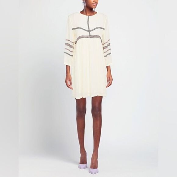 Ba&Sh Colombe Embroidered Boho Mini White Shift Dress Long Sleeve Size M - Picture 6 of 12